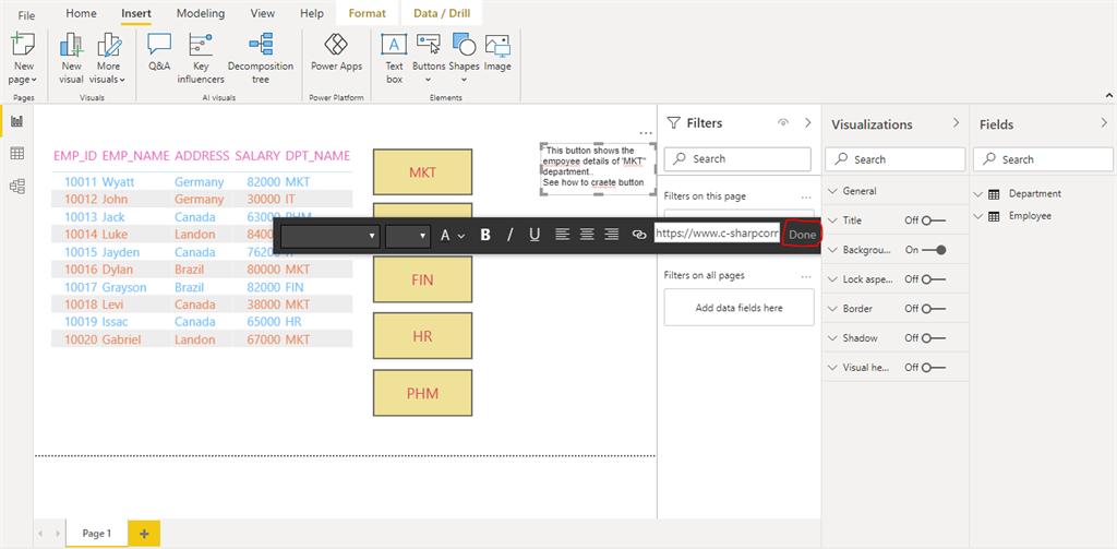 insert link in text box power bi